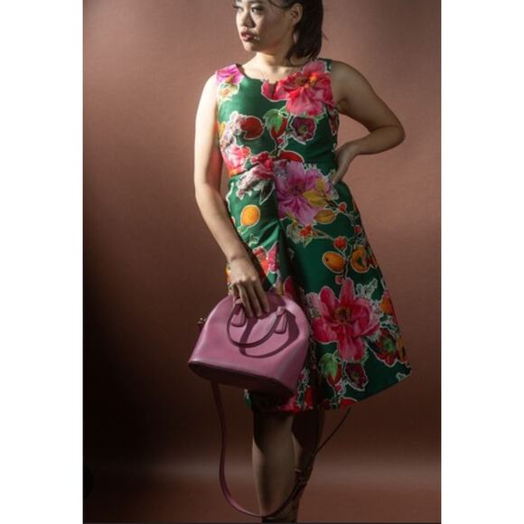 Talbots Vibrant Green Fruit Floral Print A Line Pleated Midi Dress 4 Petite - Picture 9 of 9